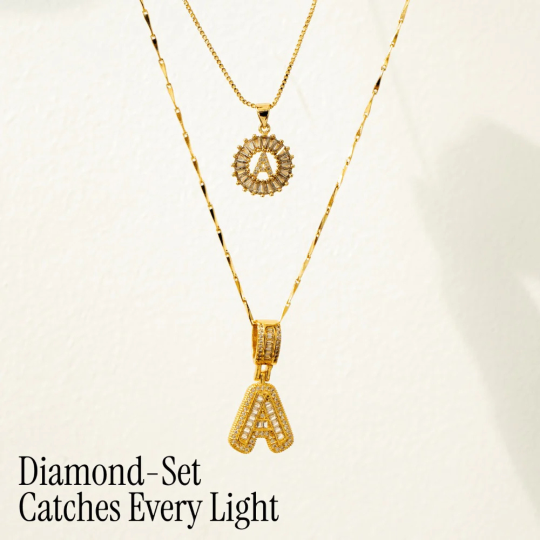 2pc 14k Diamond Letter Initial Necklaces